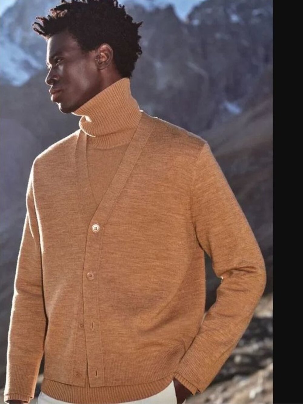 COS Mens Cardigan Sweater Medium Wool Blend Camel Tan Button Front V Neck